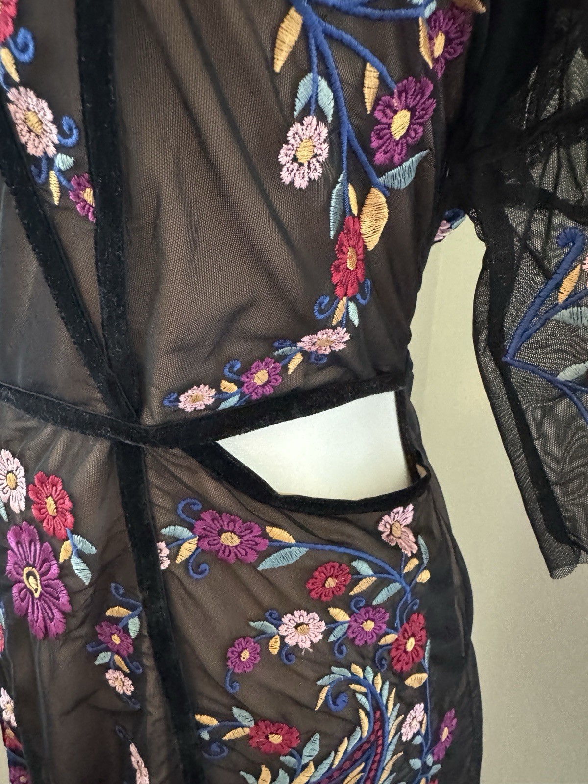 NWT For Love & and Lemons Ester Mini Dress Black Mesh Embroidered Medium Floral