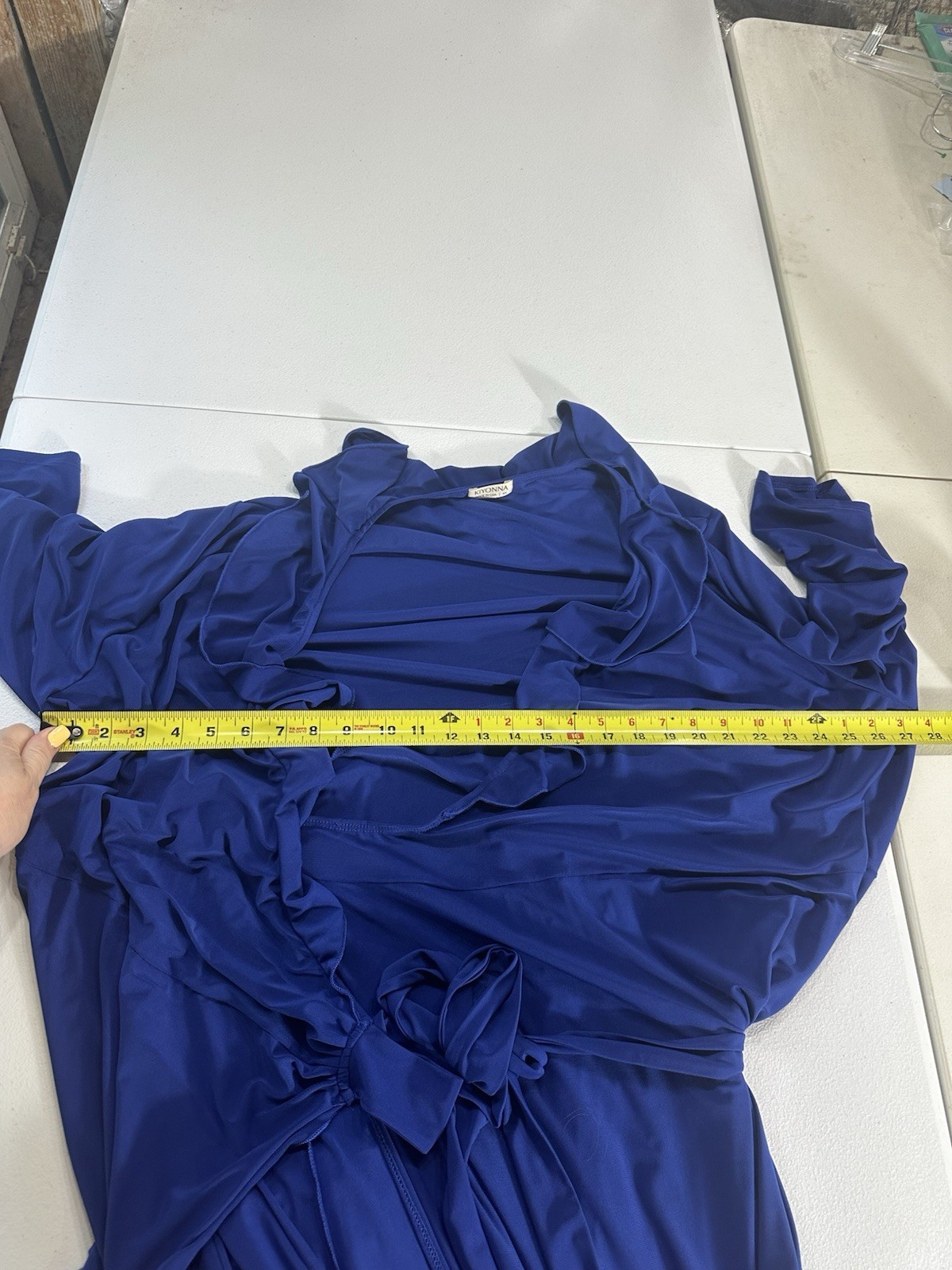 Kiyonna 4X Maritime Maxi Dress True Wrap Blue Stretch NWT
