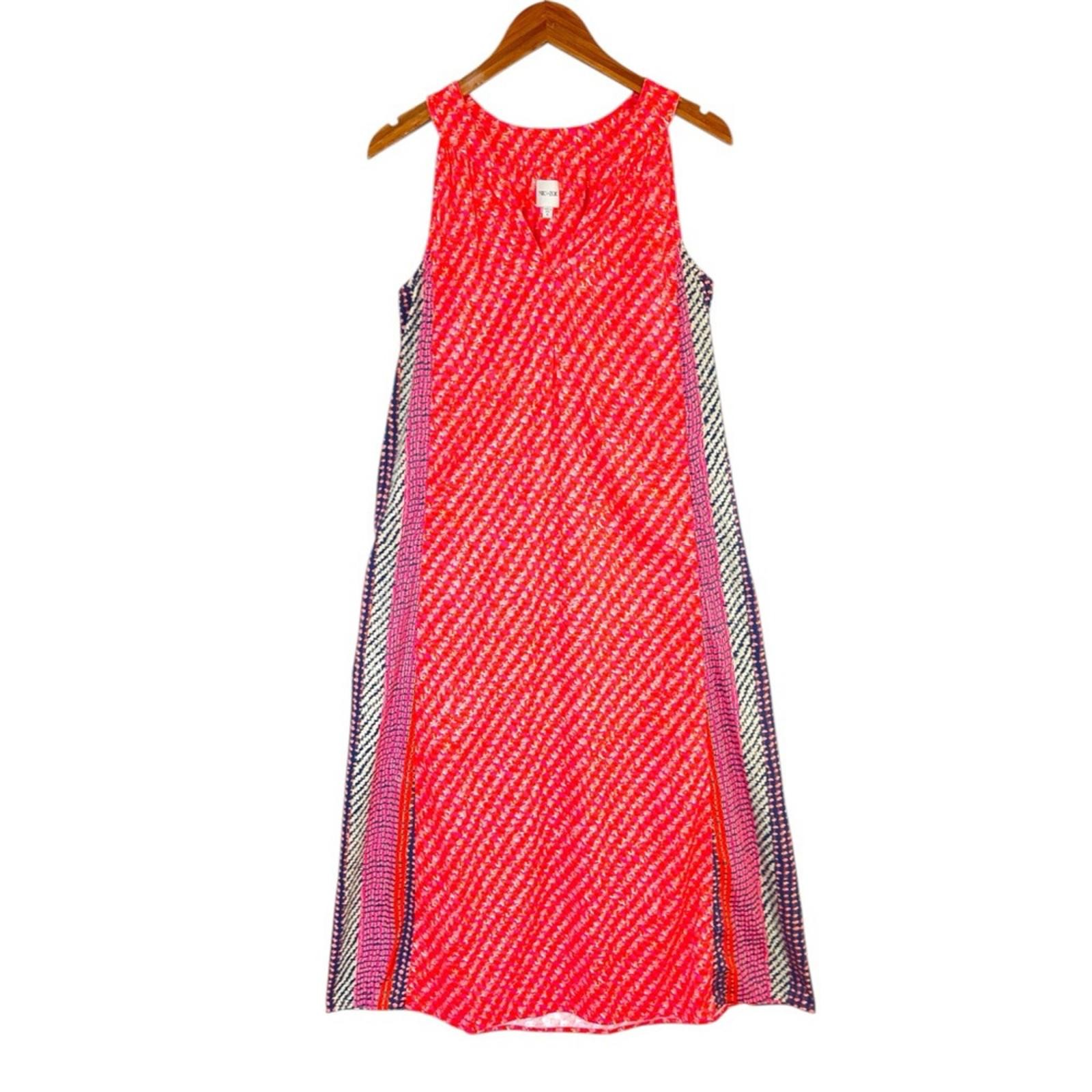NIC+ZOE Spotty Stripes Sleeveless Midi Dress in Coral Pink Multi New Size Small
