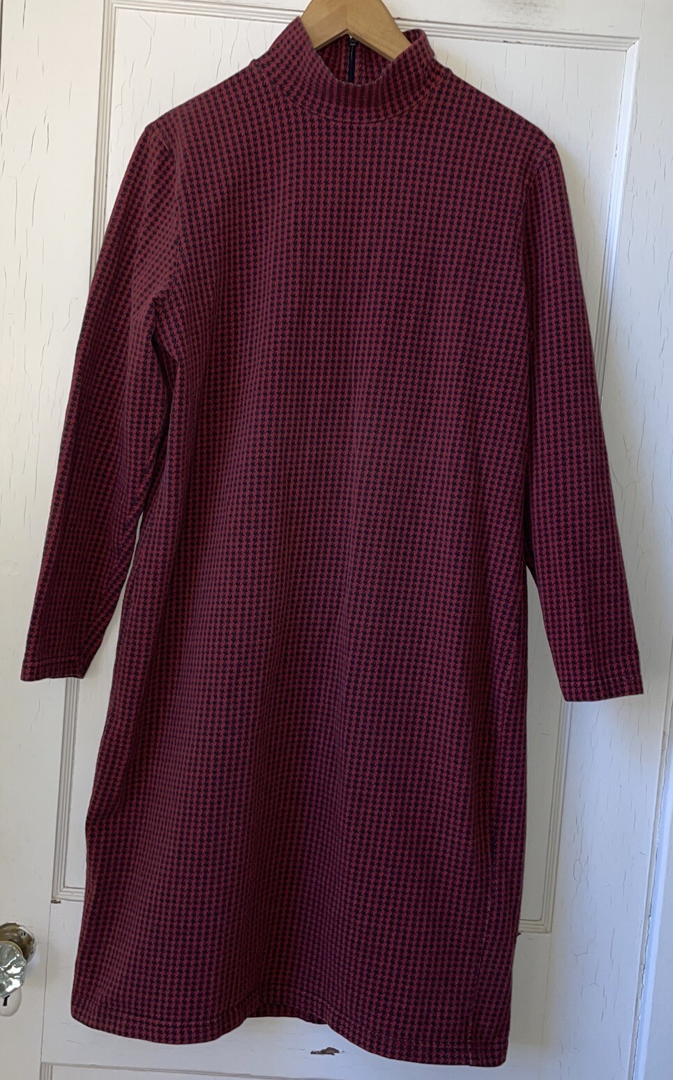 VTG Lands End Dress Sz L 14-16 Red Black Houndstooth Preppy Classic USA