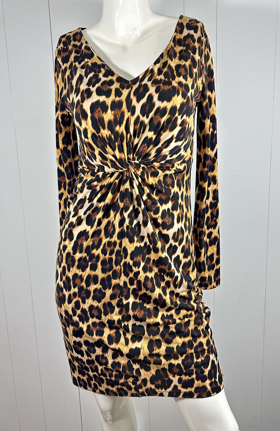 Jennifer Lopez Sheath Dress Womens Sz M Animal Print Long Sleeve V Neck