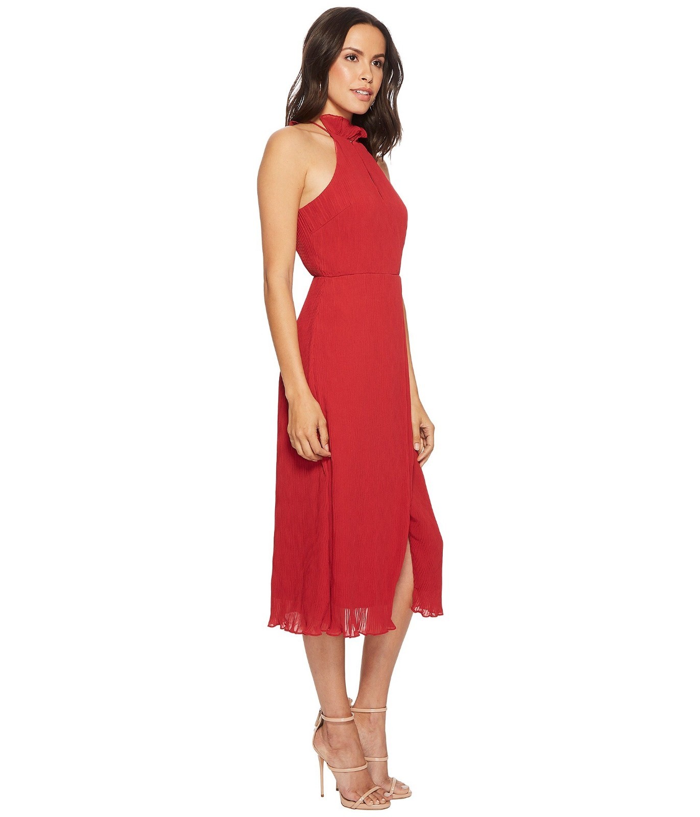 KEEPSAKE the Label Red Pleated Chiffon Keyhole Faux Wrap Cocktail Dress M = 8/10