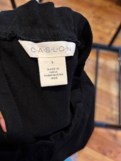 Solid black Caslon dress large cotton with button back closure, ruffled skirt
