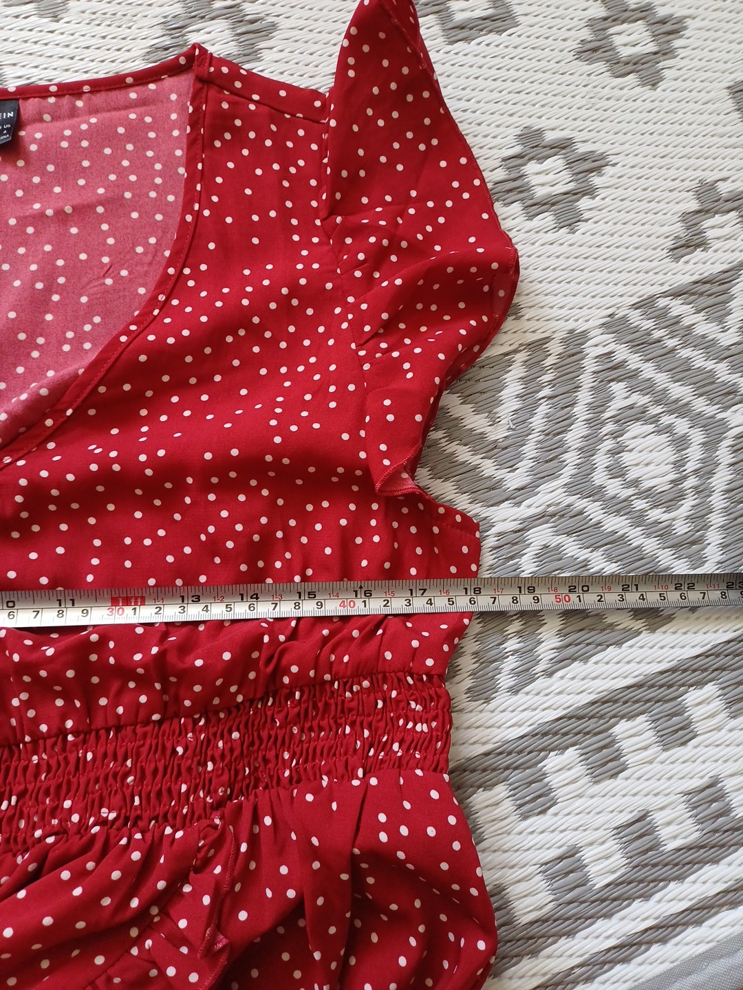 Red white Polka Dot Waterfall floaty Shirred Maxi summer Dress 👗 S M 10 12