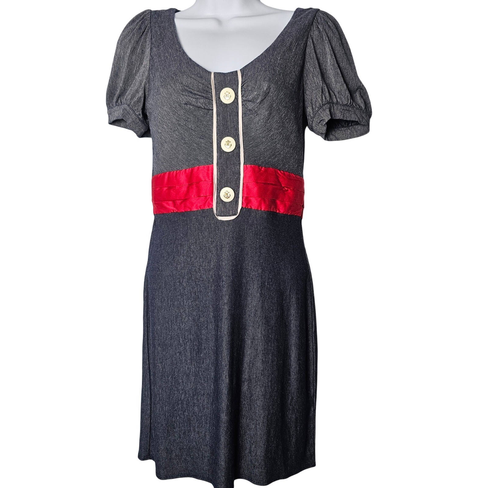 Voom by Joy Han Gray Red Waist Retro 50s Rockabilly Pinup Dress S USA Made