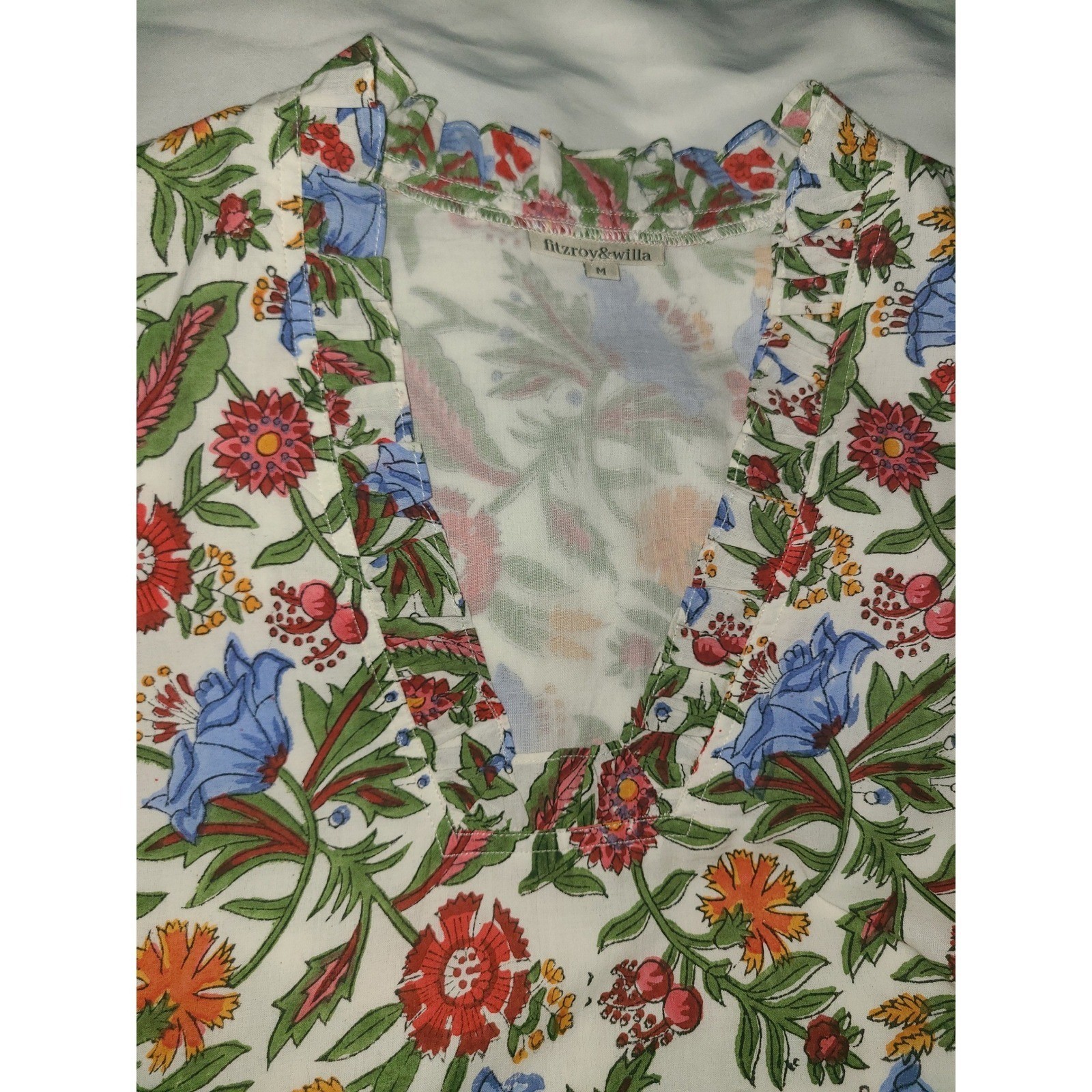 Fitzroy & Willa Floral Soleil Maxi Dress Medium Multi Color Ruffle V-Neck