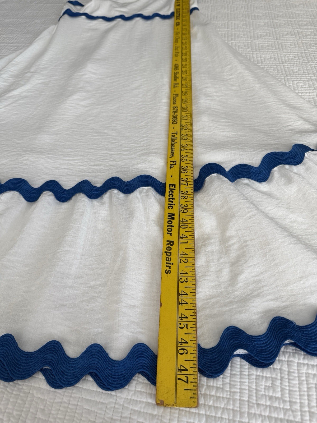 Fashion Maxi Sundress (S) Blue Zigzag Trim White Stretch Adjusting Straps Lined