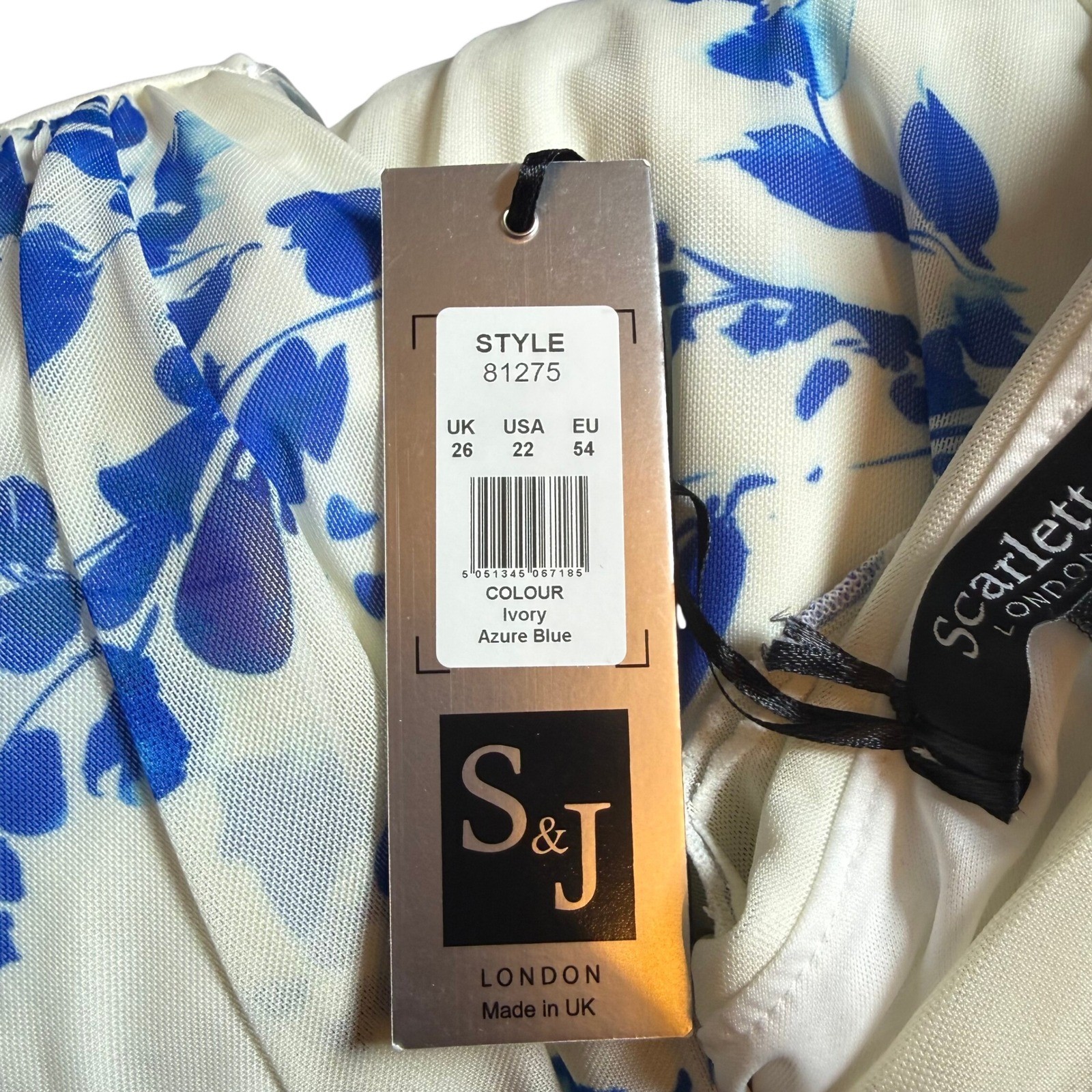 Scarlett & Jo Isabelle Maxi Dress US 22 Ivory Blue Floral Short Sleeve NWT Plus
