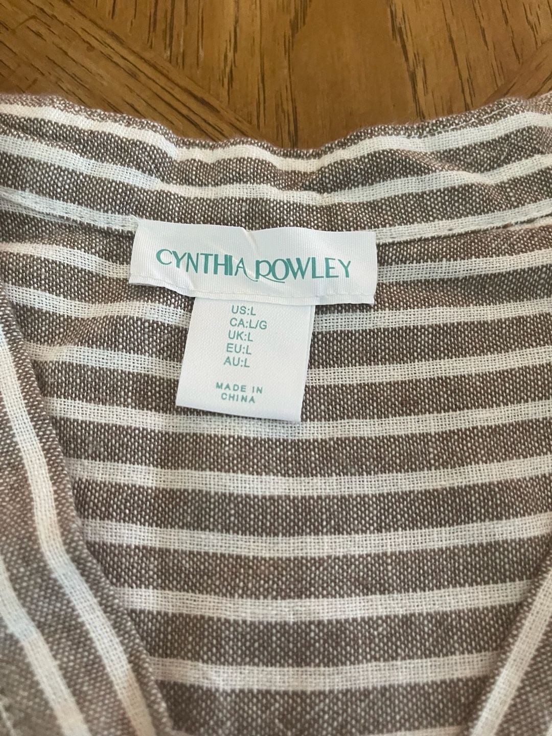 Cynthia Rowley Linen Blend Tiered Midi Dress Taupe White Stripe Coastal Boho L