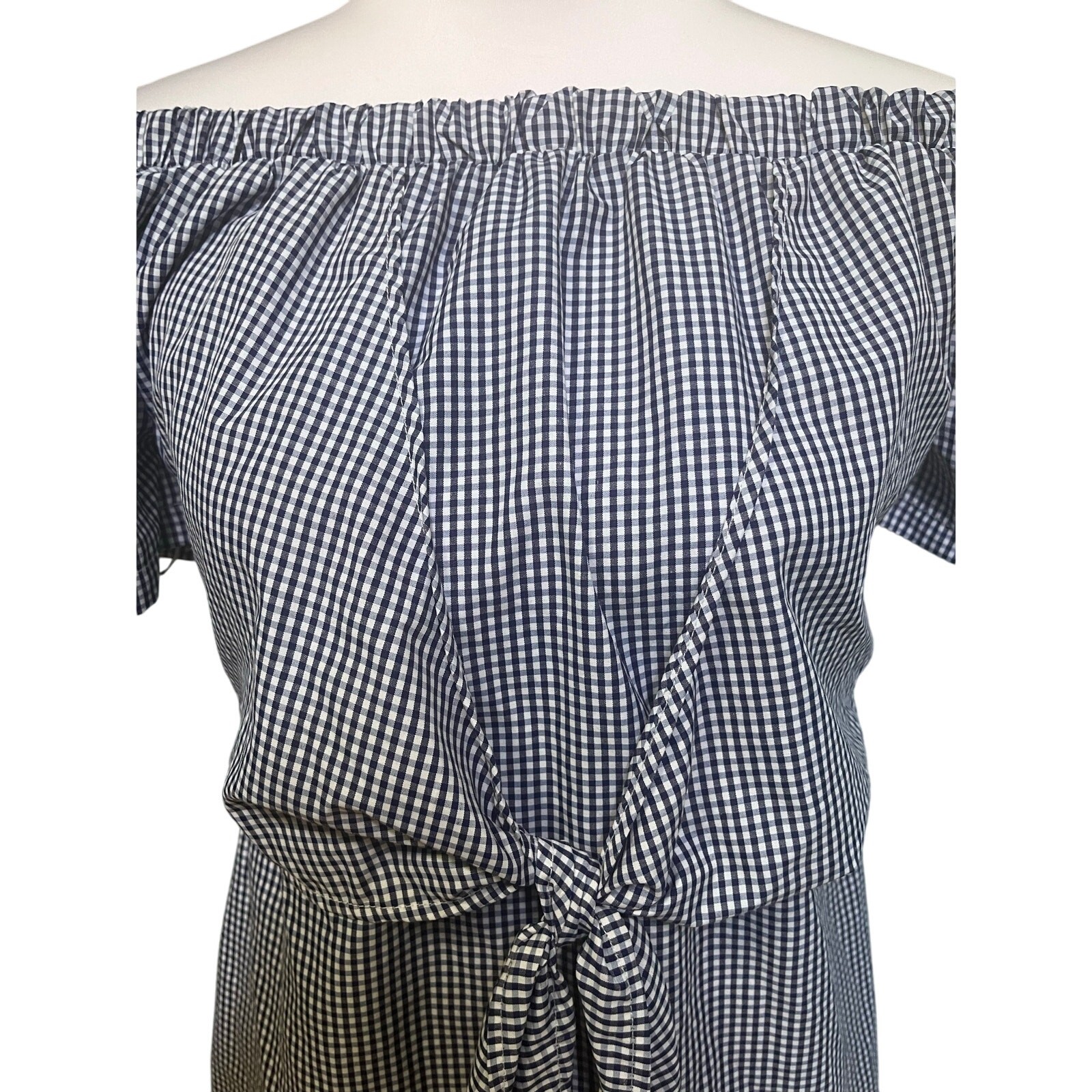 Gingham Off Shoulder Tie Front Mini Dress Beach summer vacation Large Resortwear