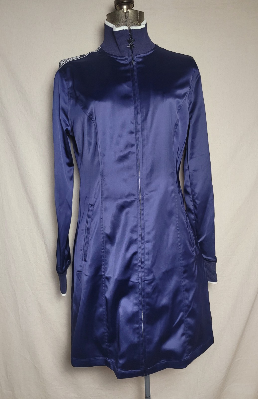 Opening Ceremony Navy Blue Track Dress Mini Satin Logo Size Medium $350 Retail