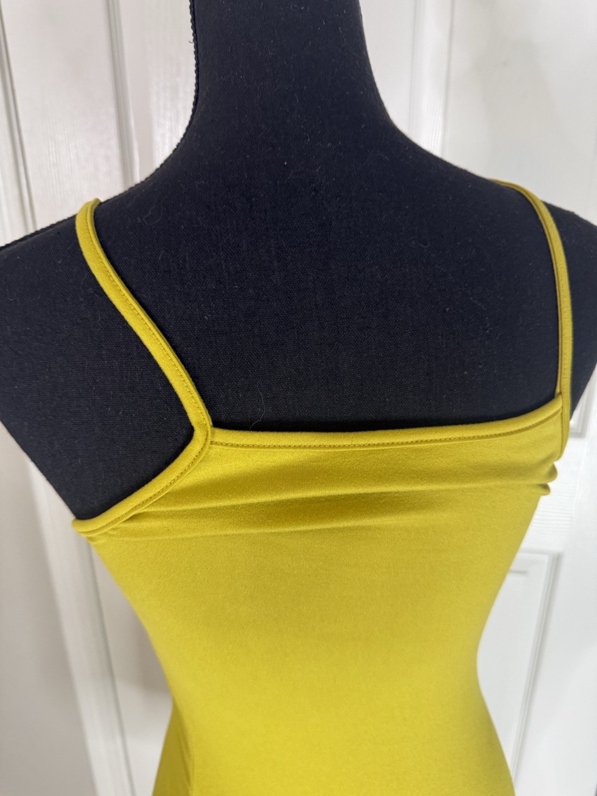 Women’s Yellow Knit Square Neck Strappy Stretch Bodycon Midi Dress Size S