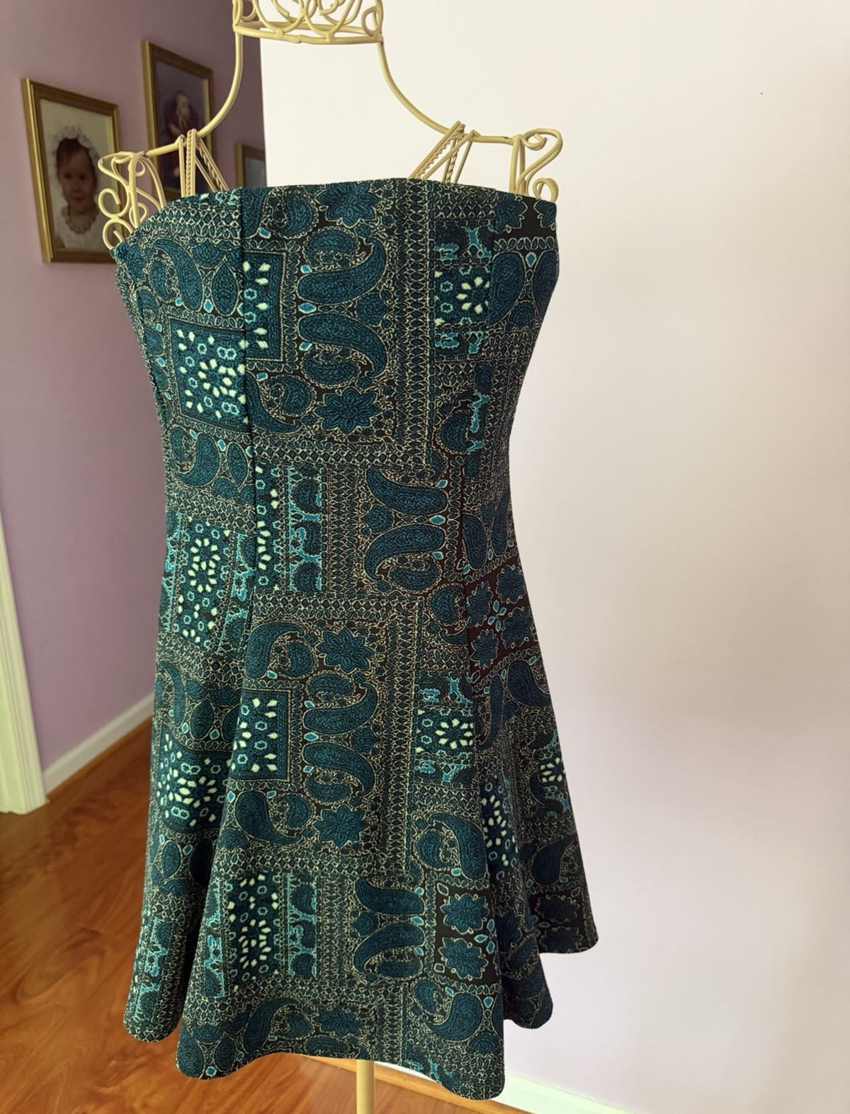 FOREVER 21 Women’s Blue Paisley Strapless Sleeveless A-Line Mini Dress M