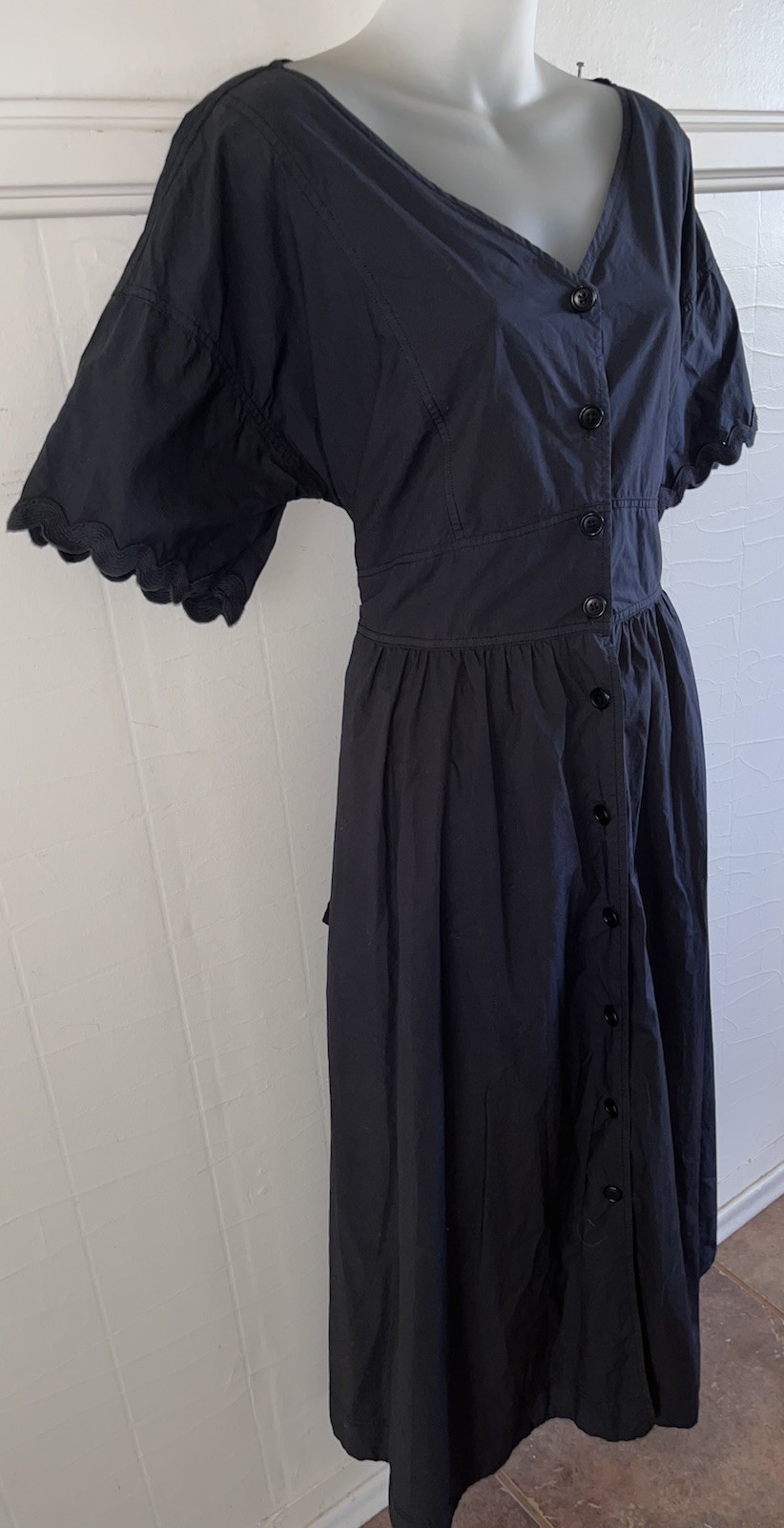 New $198 ALEX MILL RICK PAPER COTTON DRESS Prairie Midi Ric Rac BLACK-Size XL