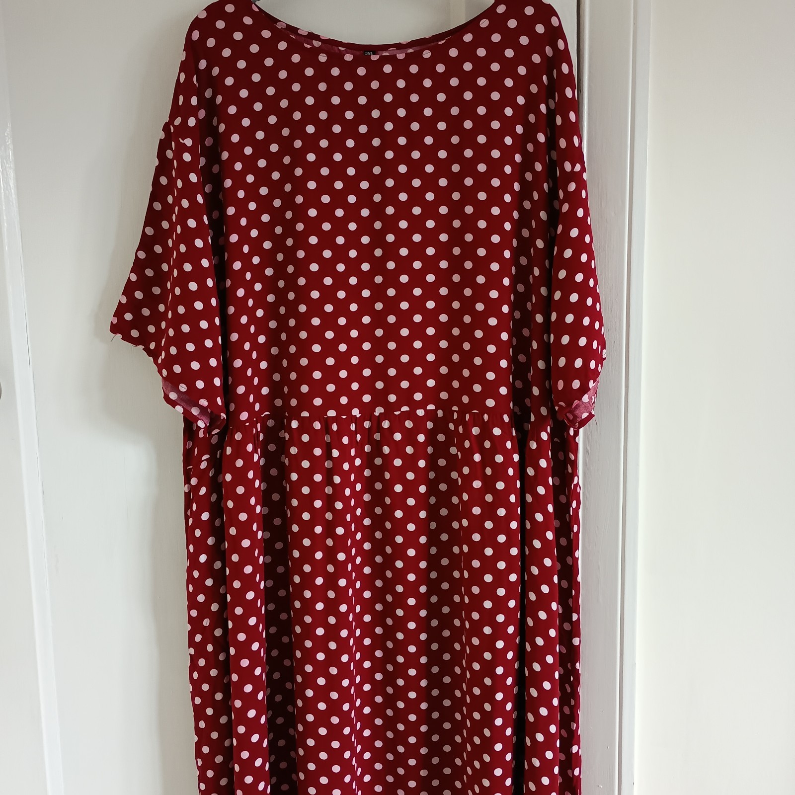 Red & White Polka Dot Short Sleeve Dress Size 5XL Lightweight Breathable Summer