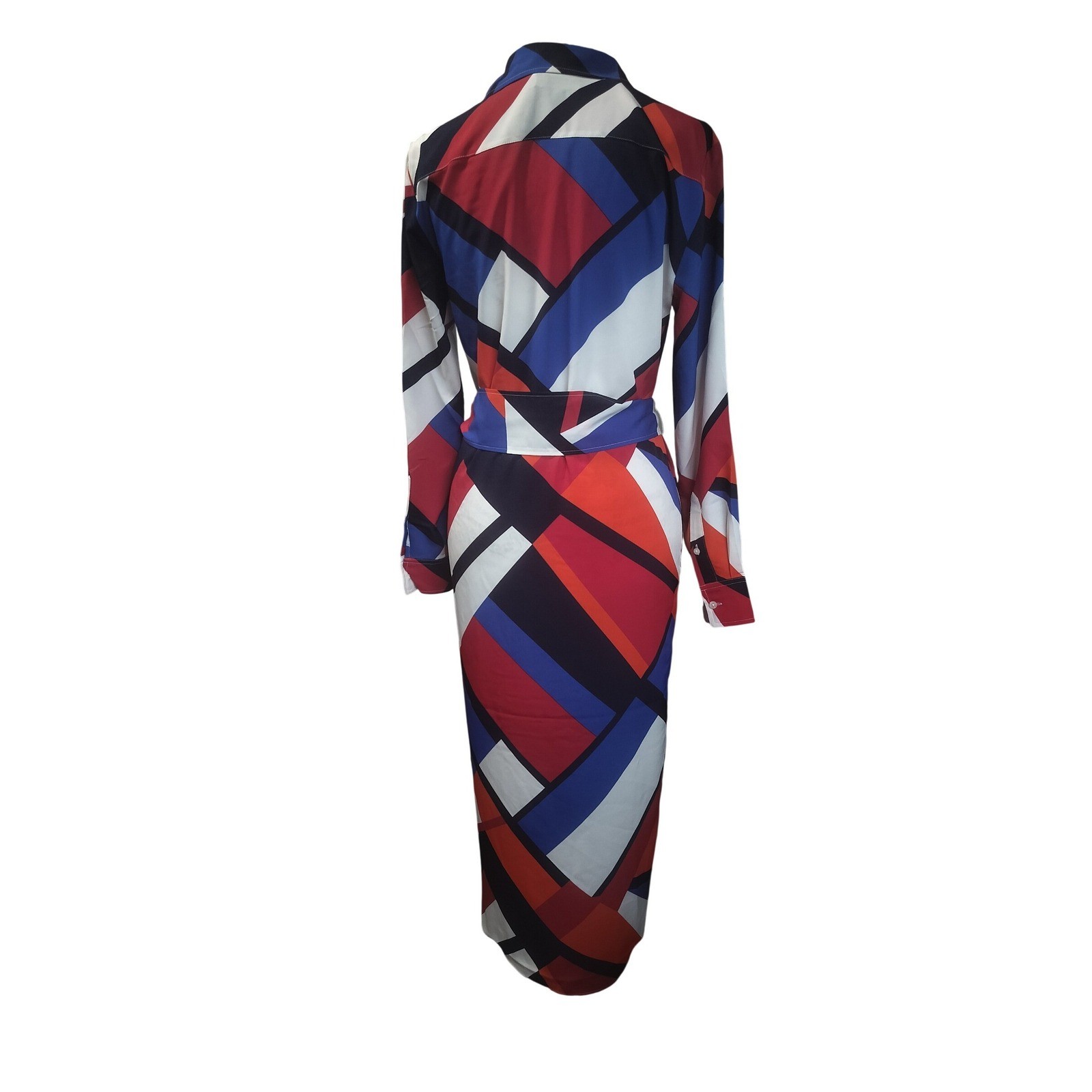 Lauren Ralph Lauren Geometric Colorblock Midi Button Up Belt Shirt Dress Size 0