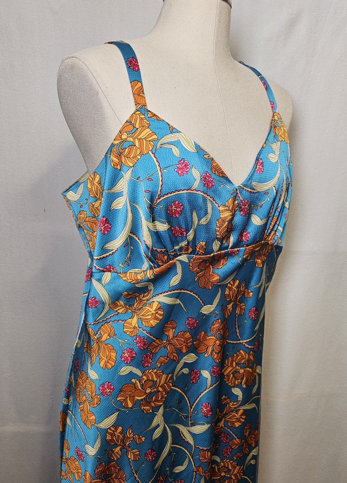 Sofia Jeans Plus Slip Midi Dress by Sofia Vergara Sz XXXL Blue Floral Tropical