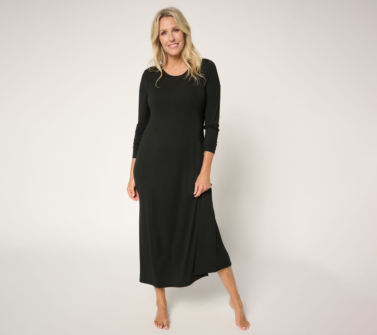 Modern Soul Soothing Knit Jersey Midi Lounge Dress w/ Support System Black XL Ne