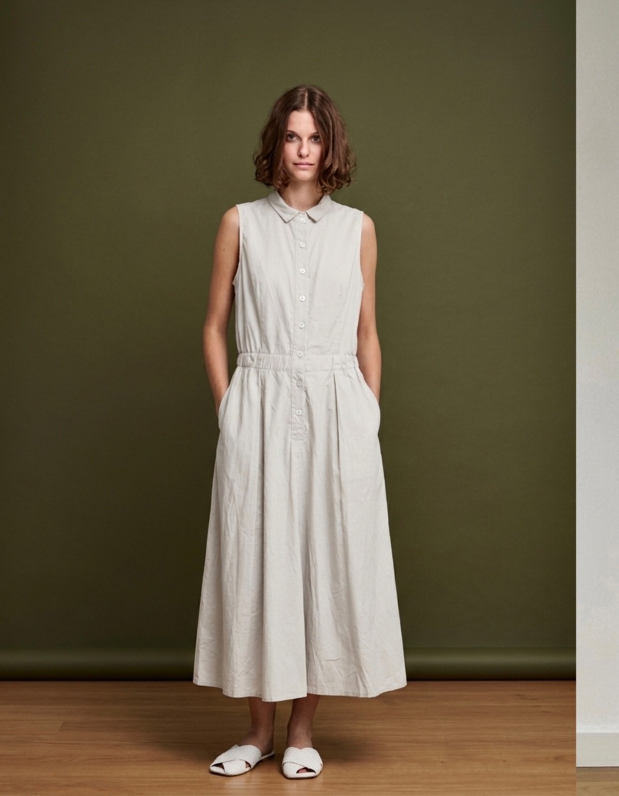 KristenseN DU NORD Dress Size 2 M Italy Off White Cotton Sleeveless Midi