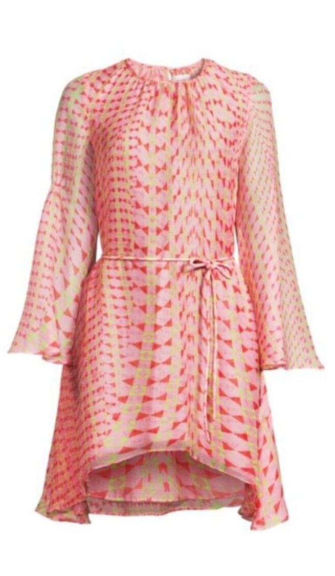 MISA Los Angeles Petra Geometric Belted Dress Pink Size XS Boho Resort NWT