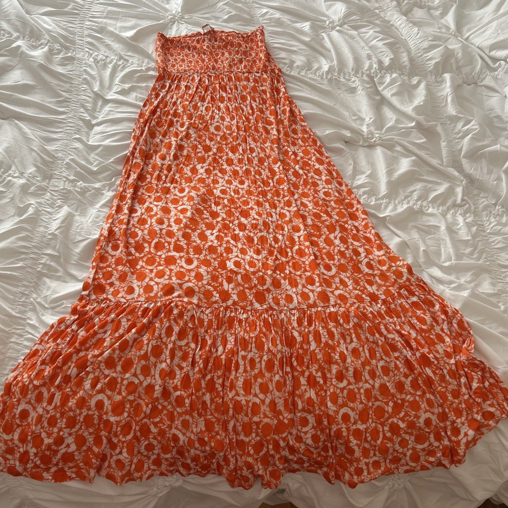 Michael Kors Orange And White Ruched Top Long maxi dress