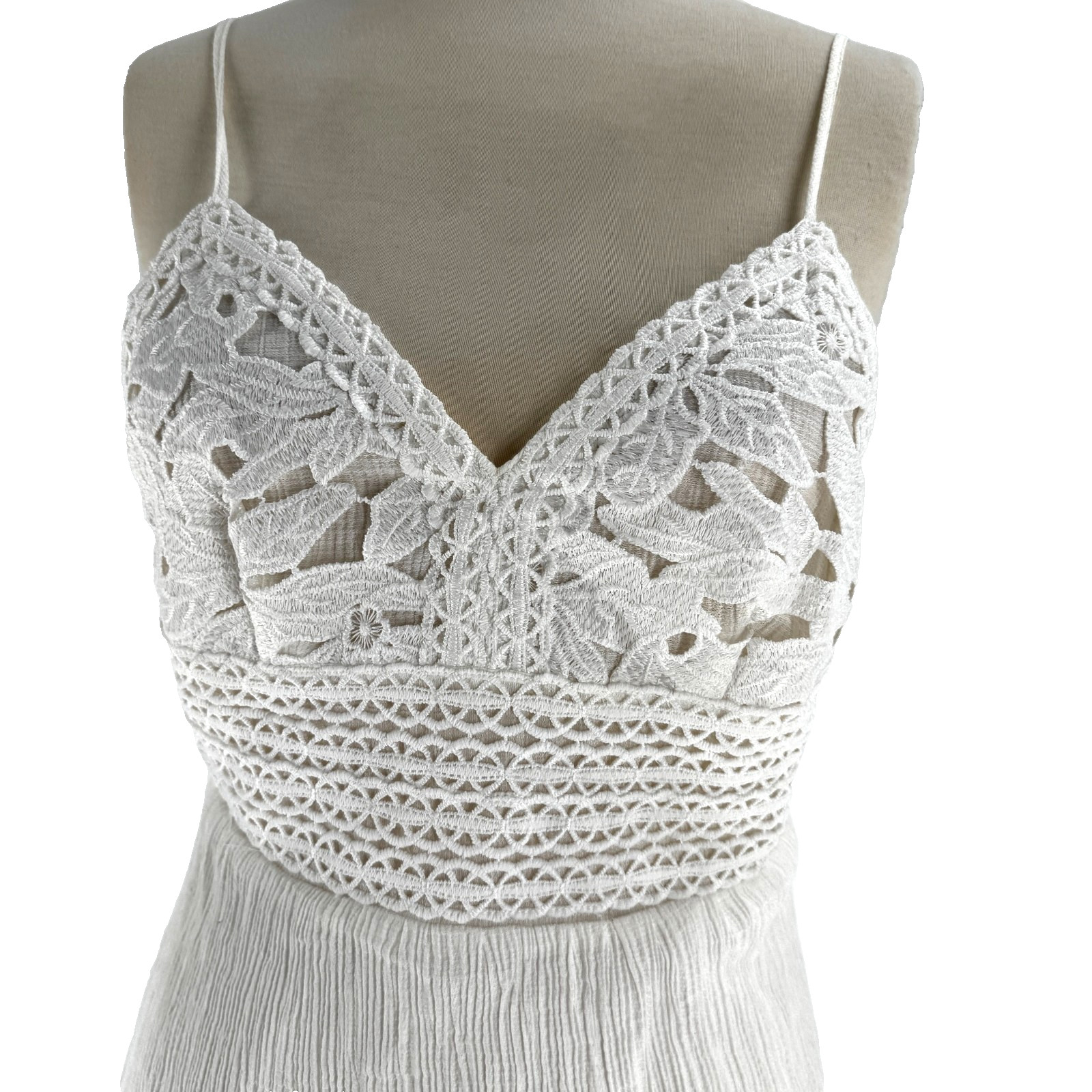 Shyanne Womens Lace Bustier Mini Dress Medium White Halter Crochet Cowgirl Rodeo
