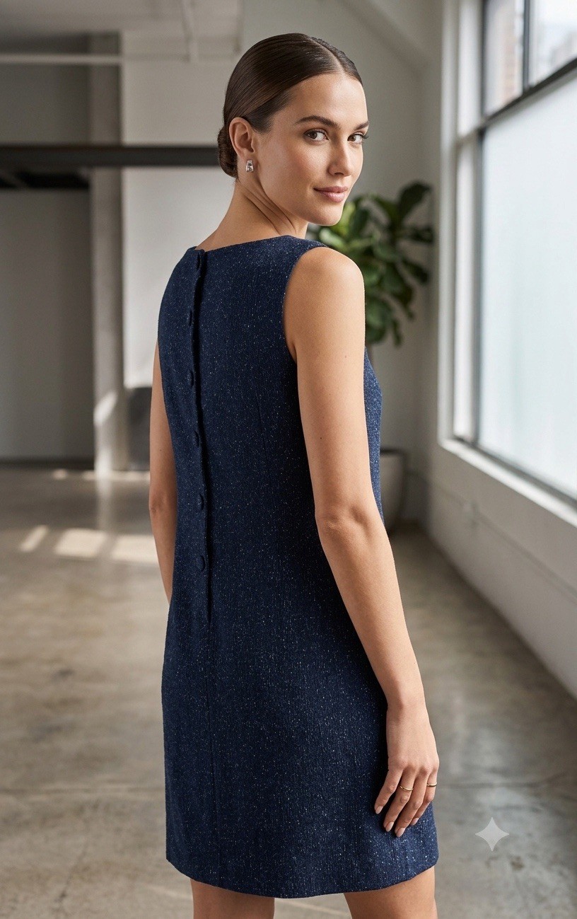 Theory Button Back Shift Dress Womens 8 Blue Wool Silk Blend Pockets Minimalist