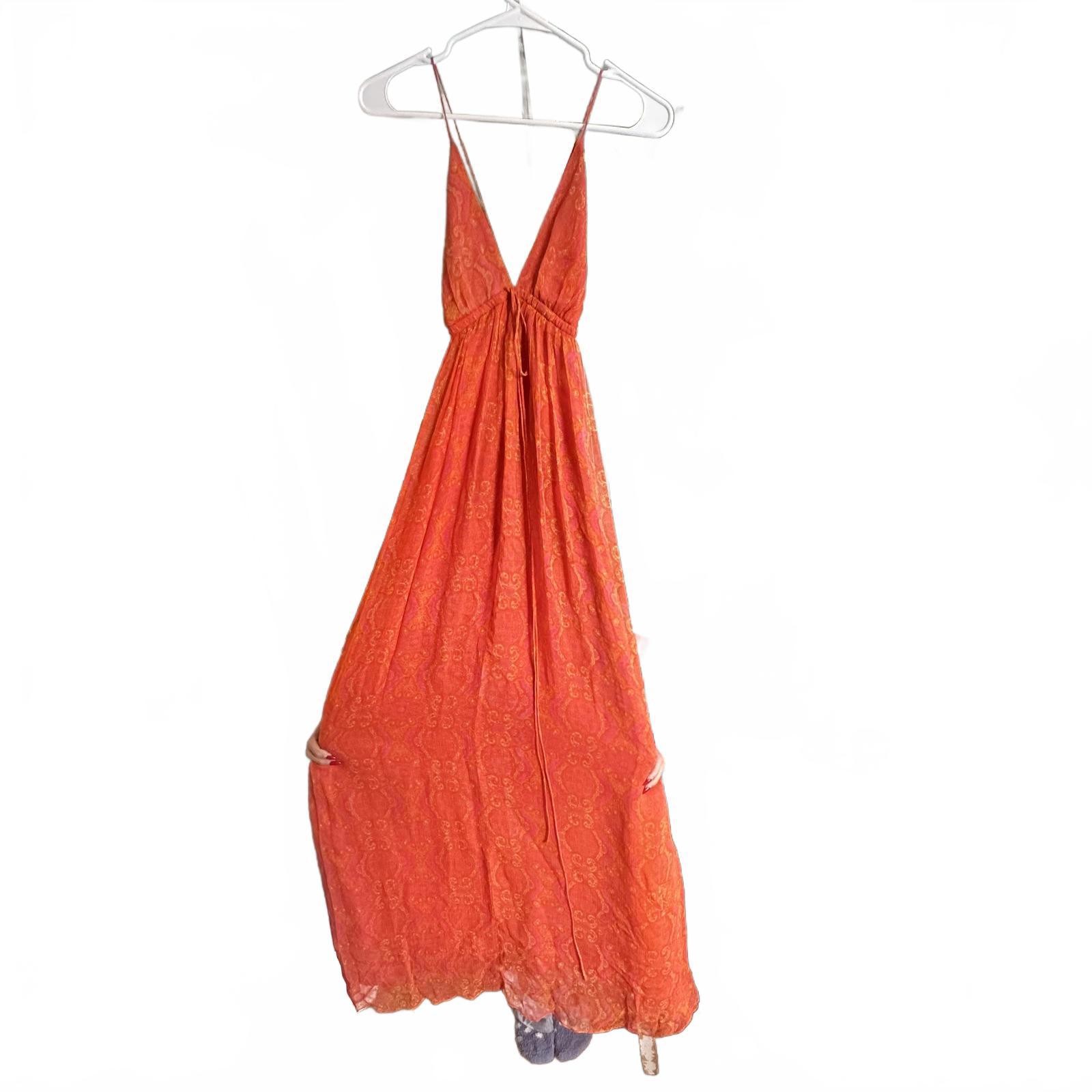 Miguelina 100% Silk Open Back Paisley Maxi Dress
