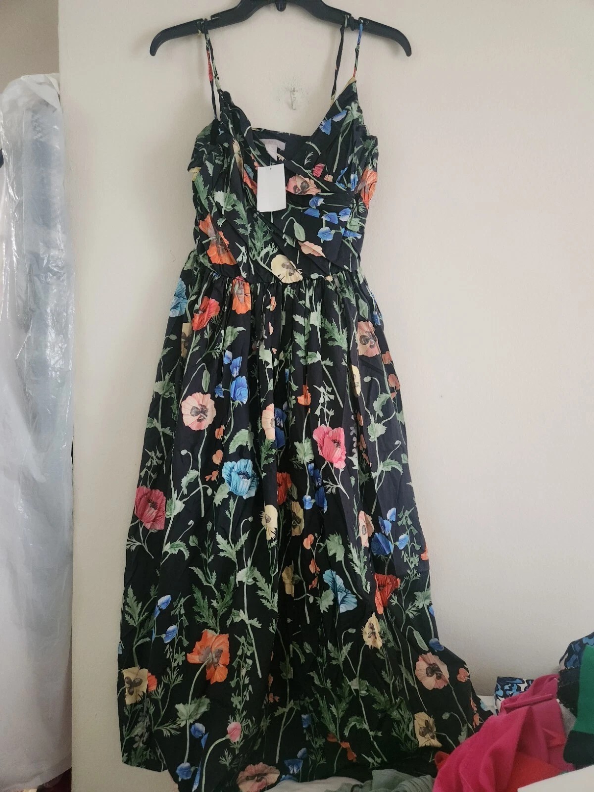 H&M Floral Cotton Midi-Dress Multicolored Black/red/pink/blue/green NWT