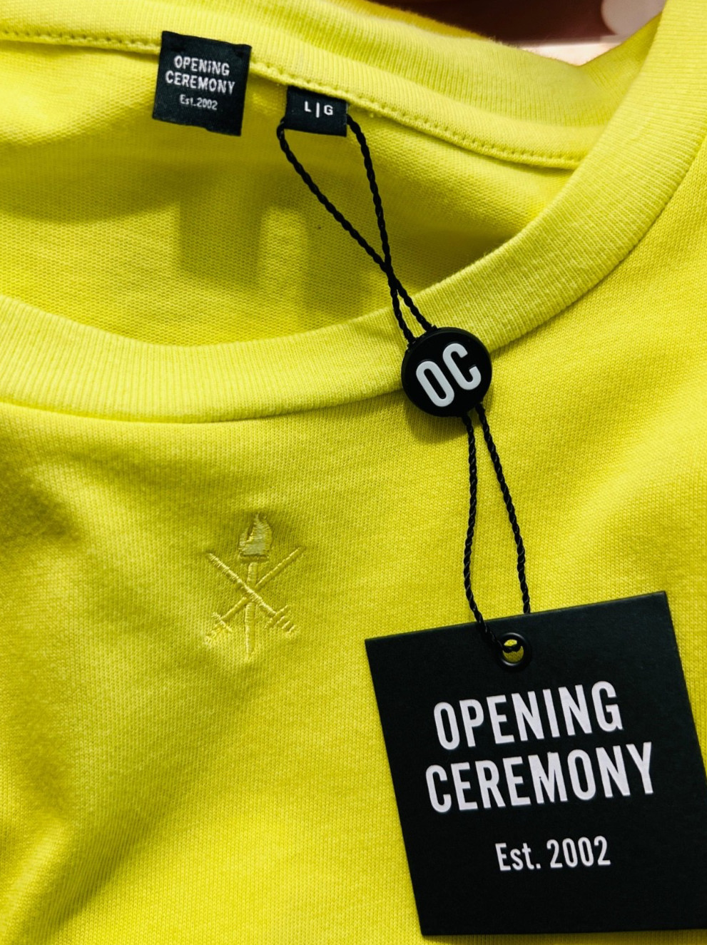 NWT Opening Ceremony Elastic Back Tee Dress size L yellow logo cotton MSRP $195