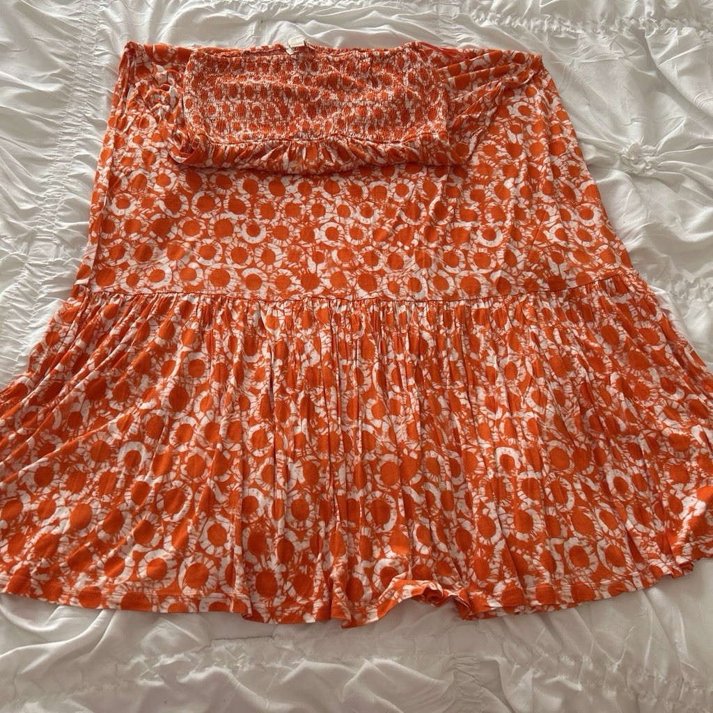 Michael Kors Orange And White Ruched Top Long maxi dress