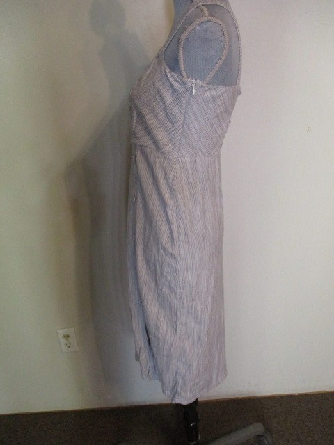 Tahari FAB! Linen Blend Strappy Button Closure Stretch Striped Midi Dress Sz 4