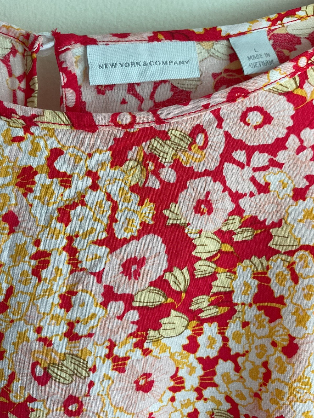 New York and Co Short Tie Sleeve Tunic Dress With Tie Waist English Floral Sz L