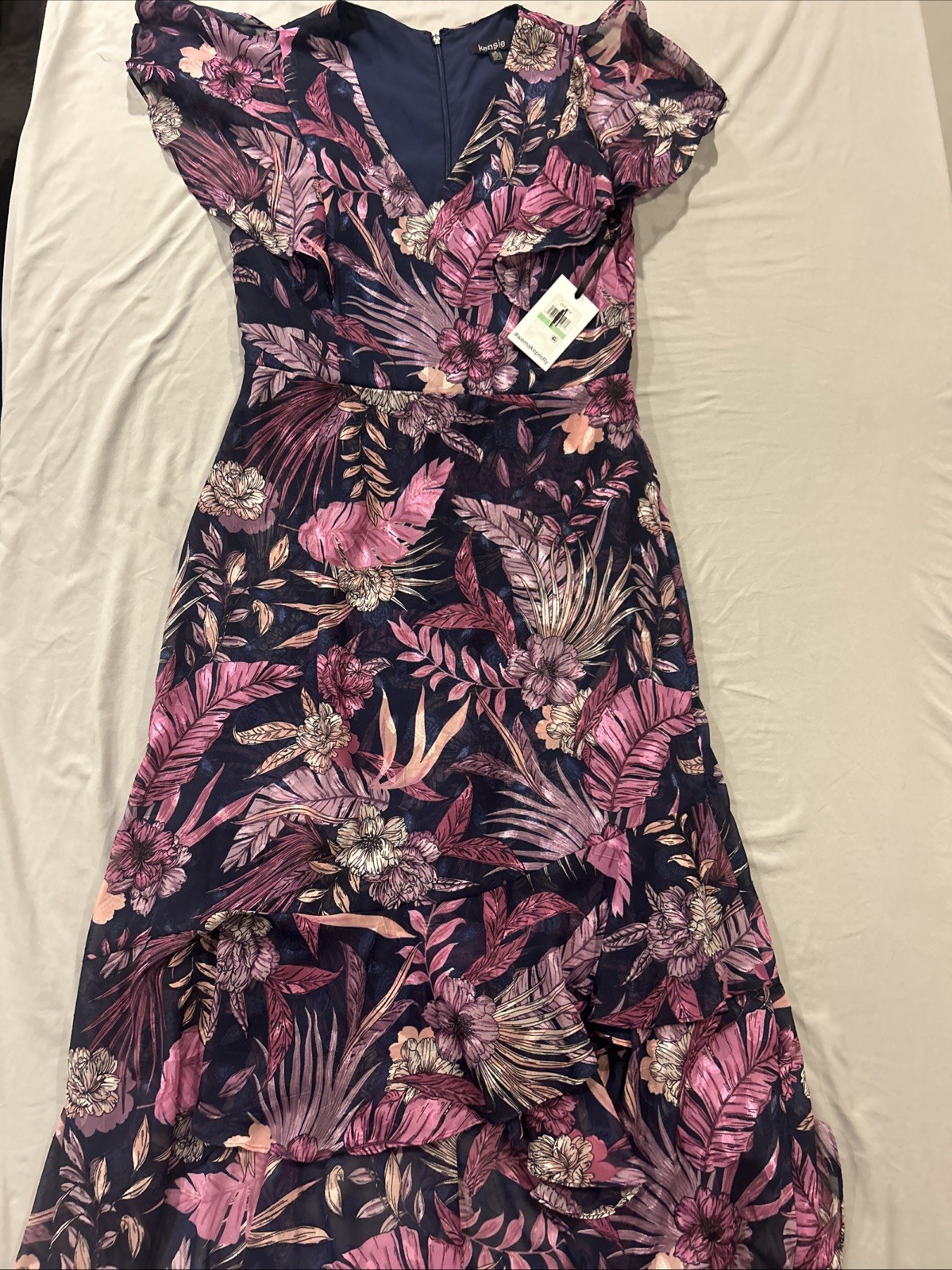 Kensie Women’s Floral-Print Chiffon Ruffled Maxi Dress – Blue Multi Size 8 NWT