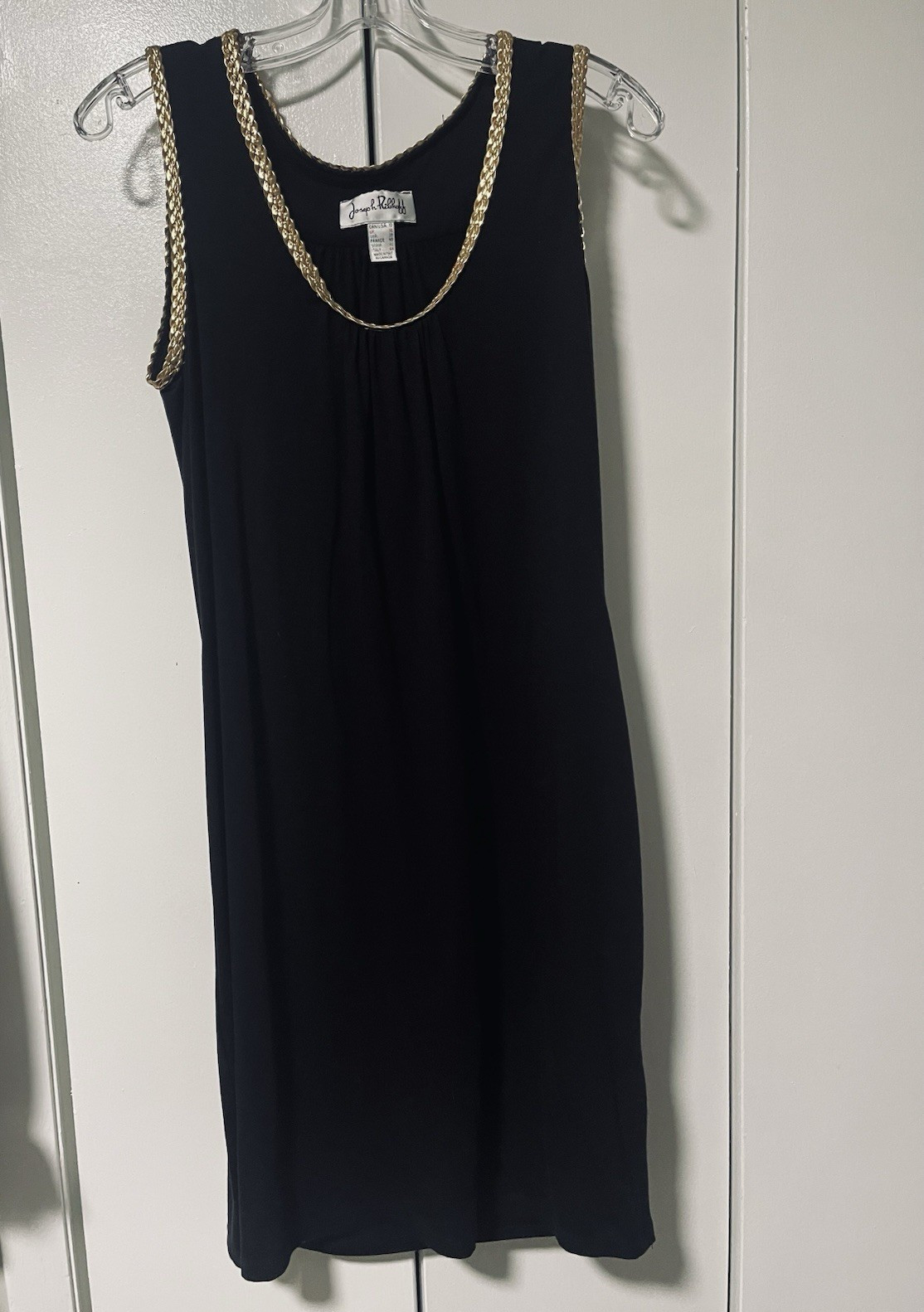 Vintage Joseph Ribkoff Black Gold Chain Trim Scoop Neck Sheath Dress Sz 10