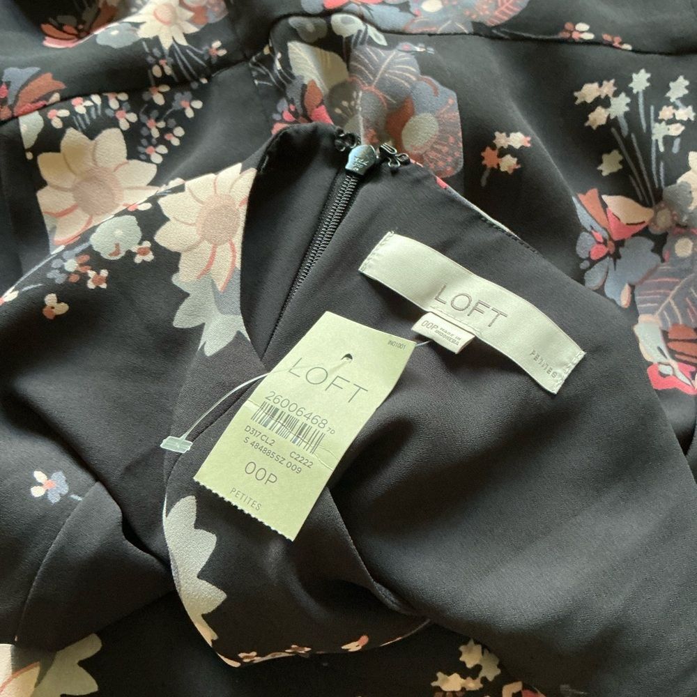 🆕 LOFT WILDFLOWER FLOUNCE DRESS BLACK PINK GREY