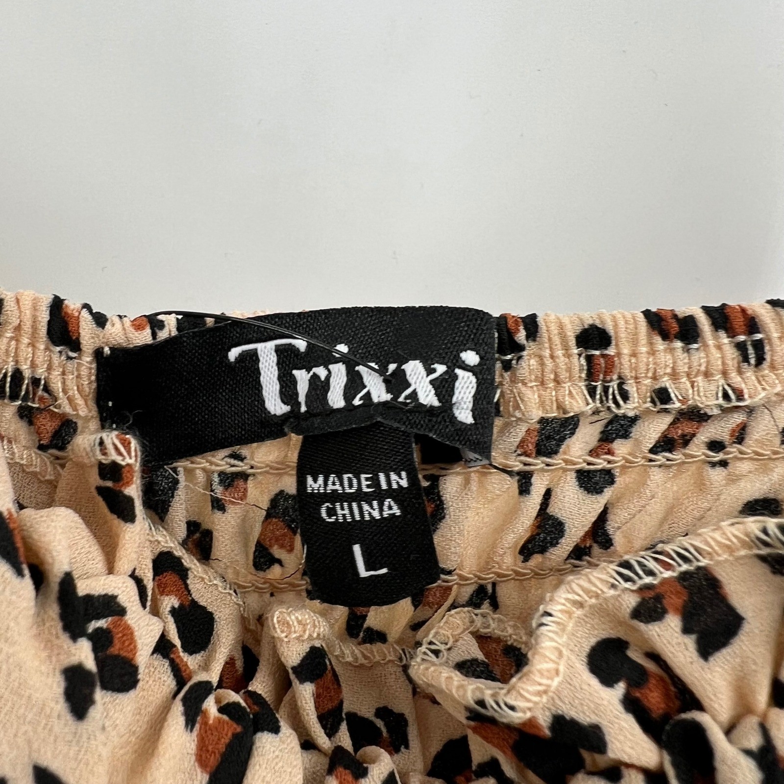 Trixxi Francesca’s Leopard Print Mini romper Dress Women’s Large Spaghetti Strap