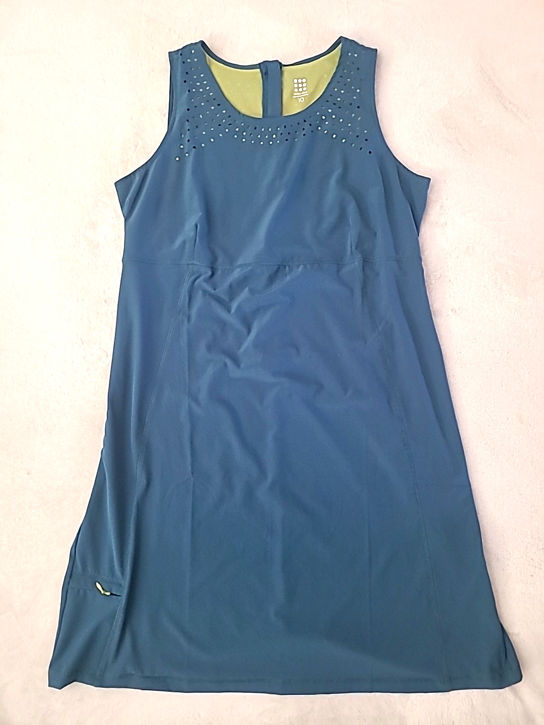 Title Nine Athletic Tank Dress US 10 Blue Stretch Travel Sporty Activewear Zip