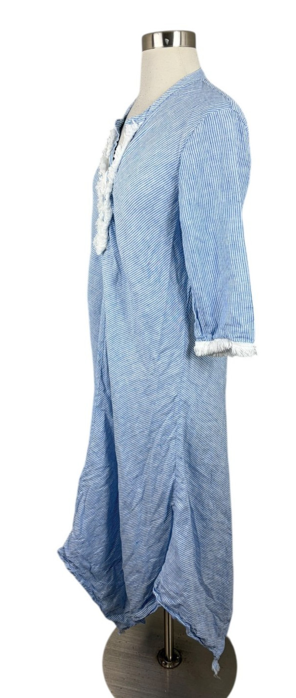 ROBERTA ROLLER RABBIT Blue Jeni Stripe 100% Linen Berenice Dress Size M Coastal
