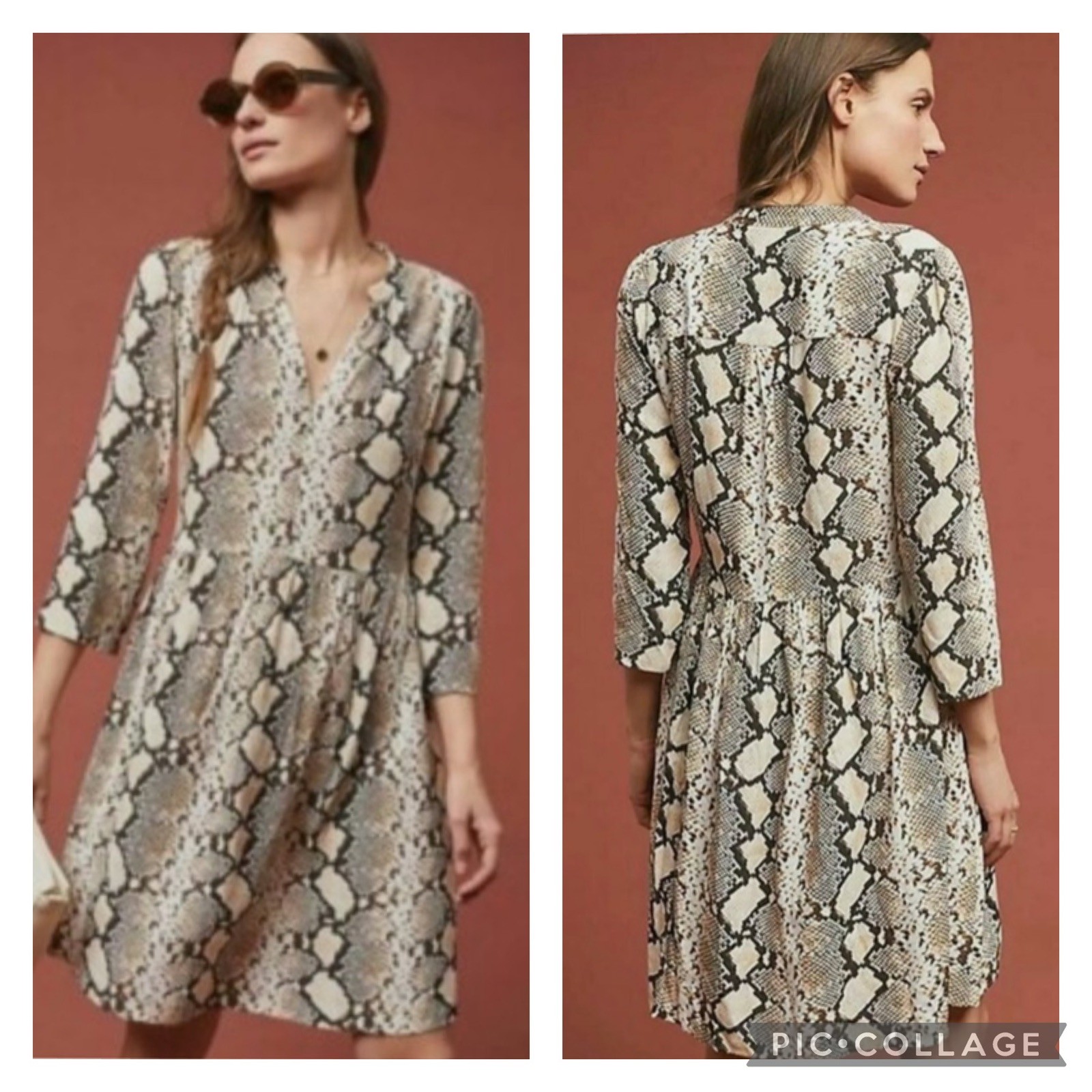Anthropologie Maeve Juno Python Snake Print Dress Boho Size Large