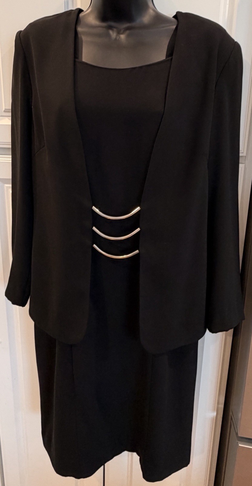 VTG Danny & Nicole Women’s Size 8 Black Open Front Crepe Sheath Jacket Dress