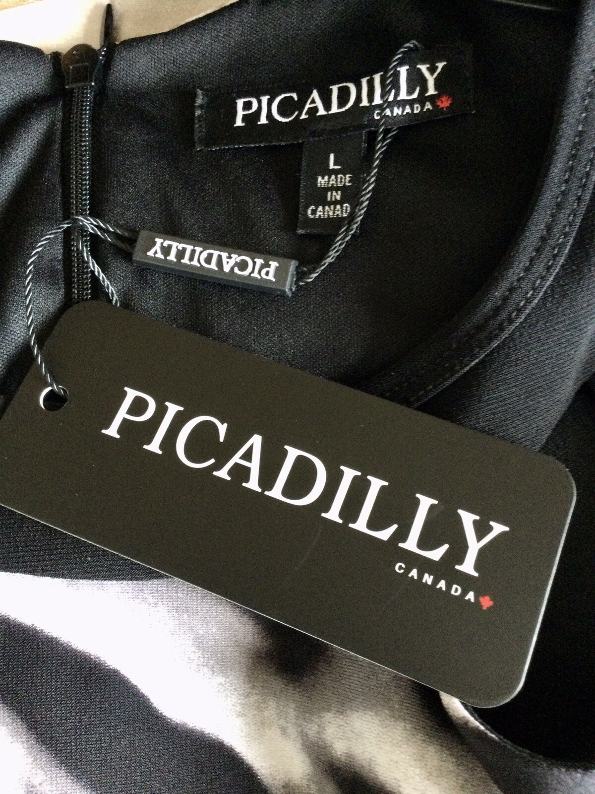 PICADILLY UK 10 Canadian Designer Black / Ivory Multi Print Dress NWT RRP £159