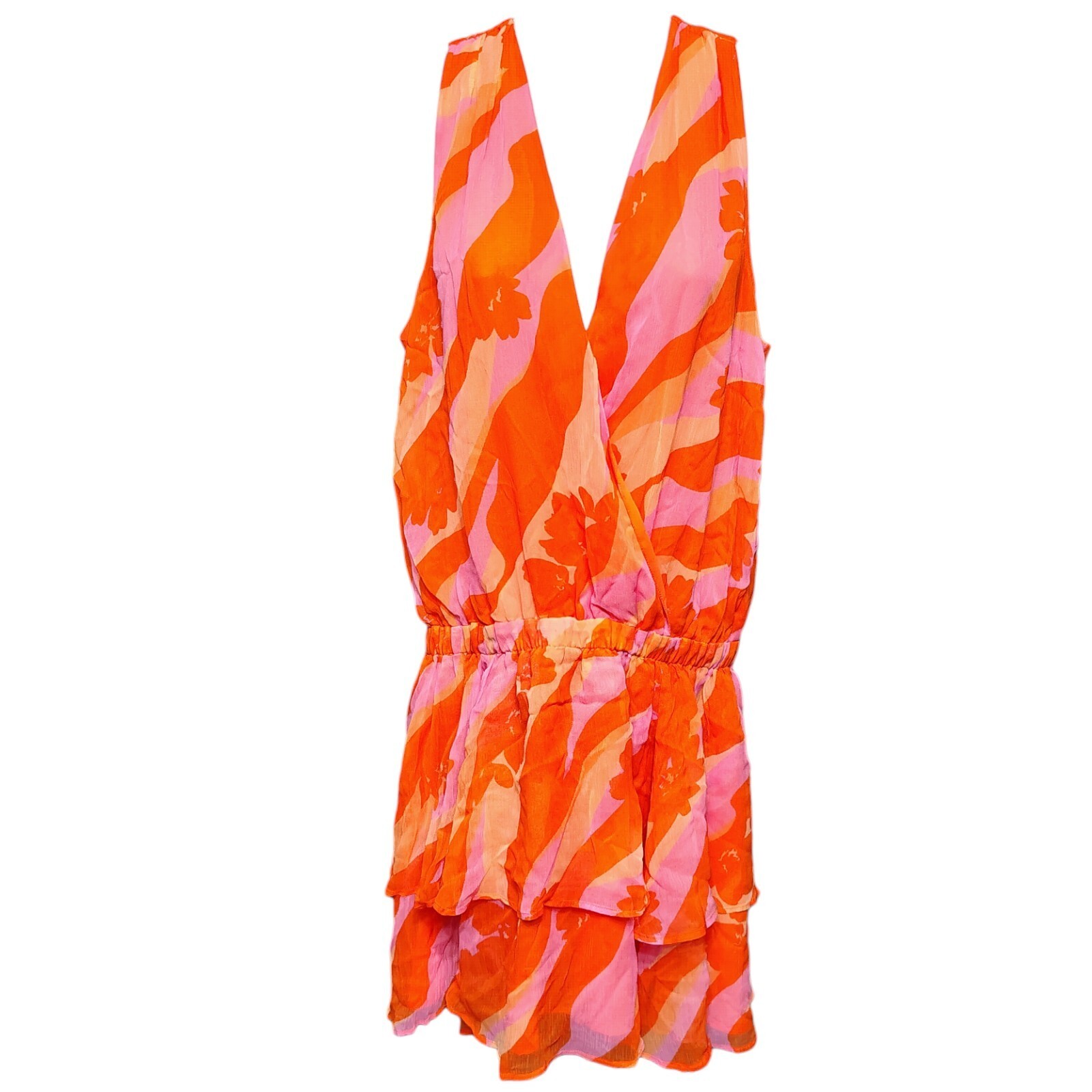 Ramy Brook Dress M Womens Multicolor Short Blouson Sleeveless V-Neck Viscose