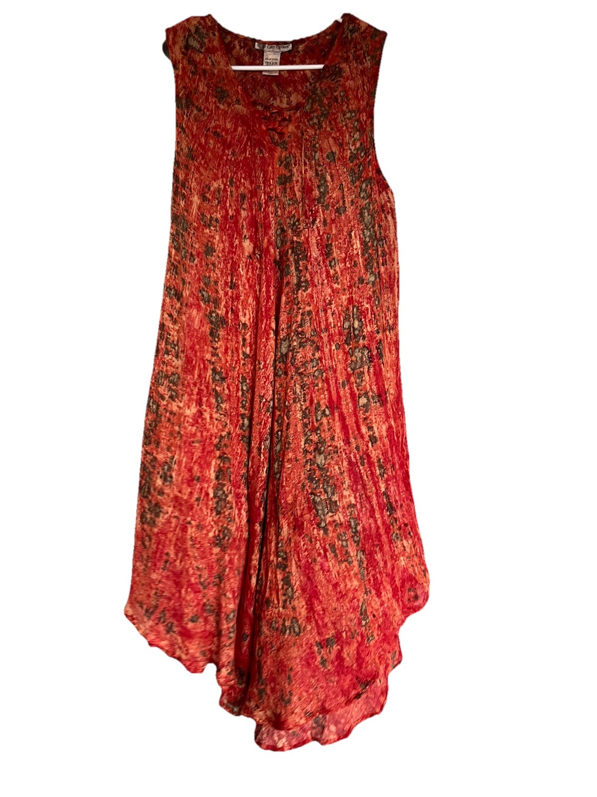 Cute Options Boho Batik Dress OS Rust Orange Flowy Handkerchief Hem Festival