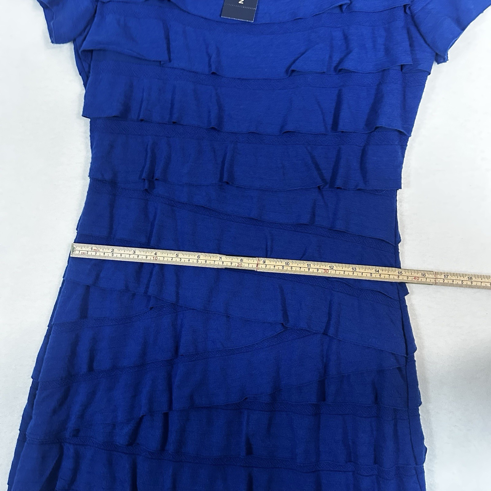 Max Edition Womens M Blue Ruffled Short Sleeve Dress Casual NWT $118