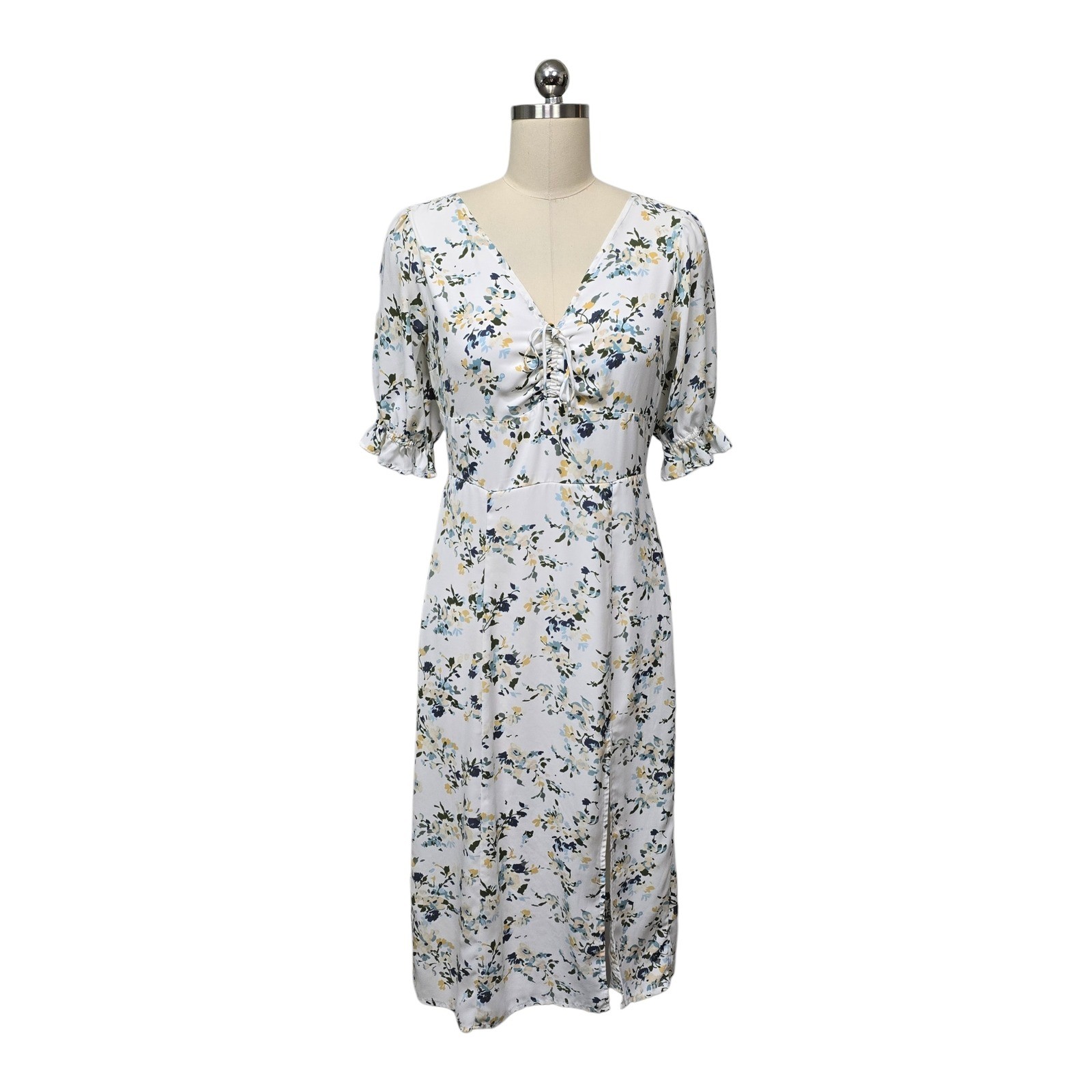 Abercrombie & Fitch Floral Print V Neck Midi Dress Women XS Smocked Waist Boho