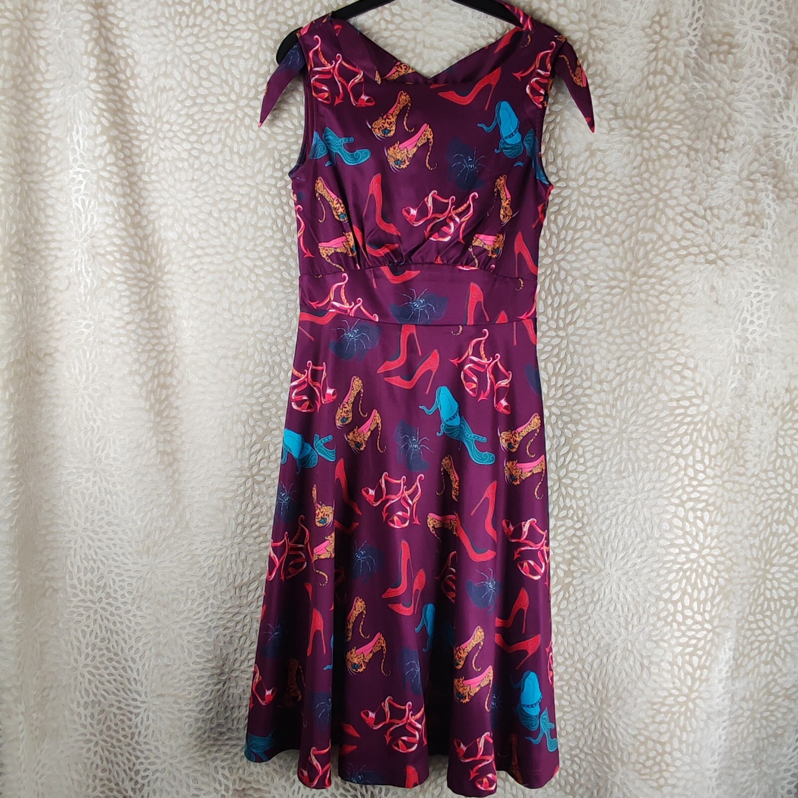 Lindy Bop 50s Style Dress Rockabilly Shoe Print Side Zip Fit and Flare Size 10