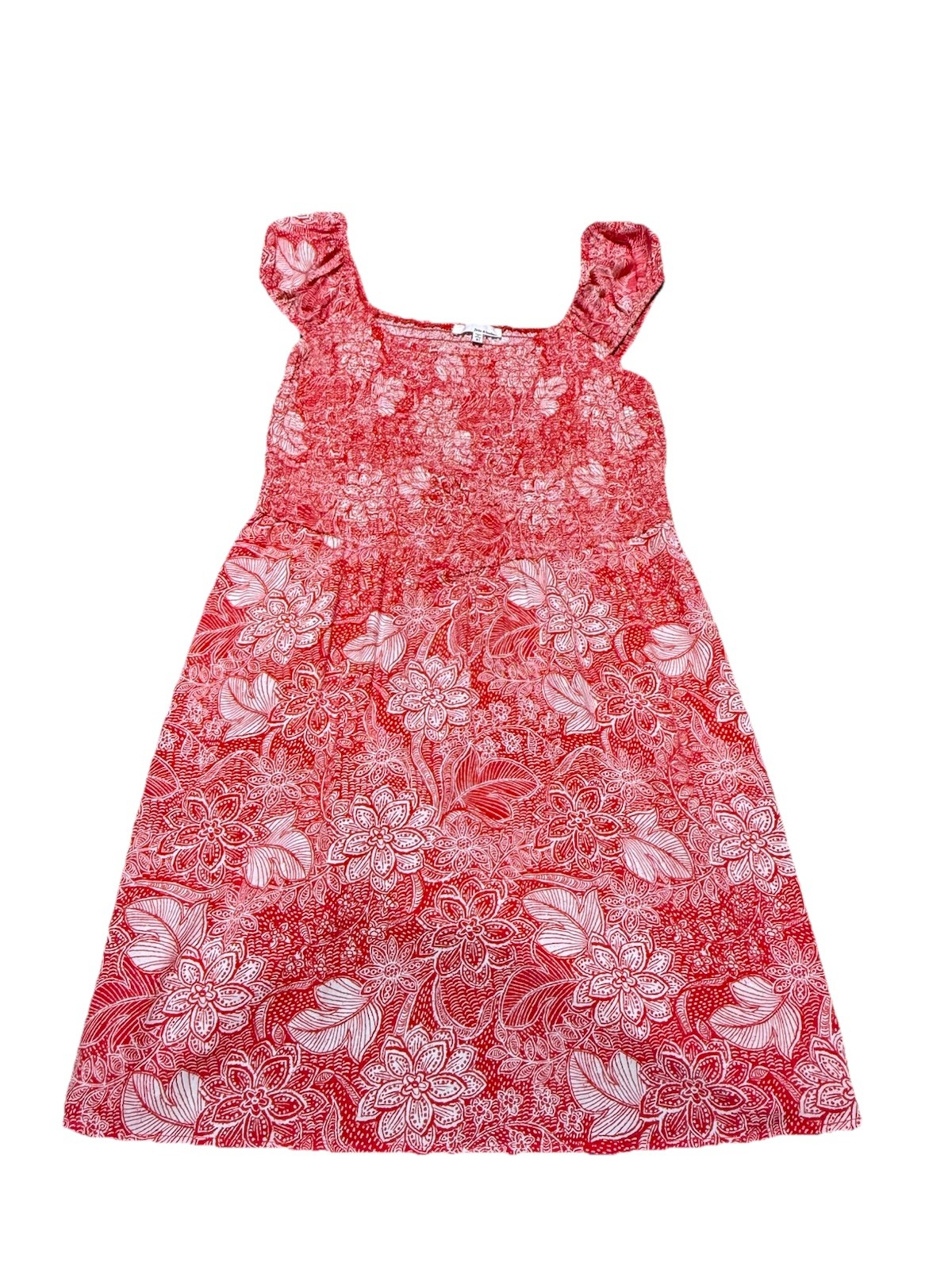 New June & Hudson red and white floral print smoked mini dress