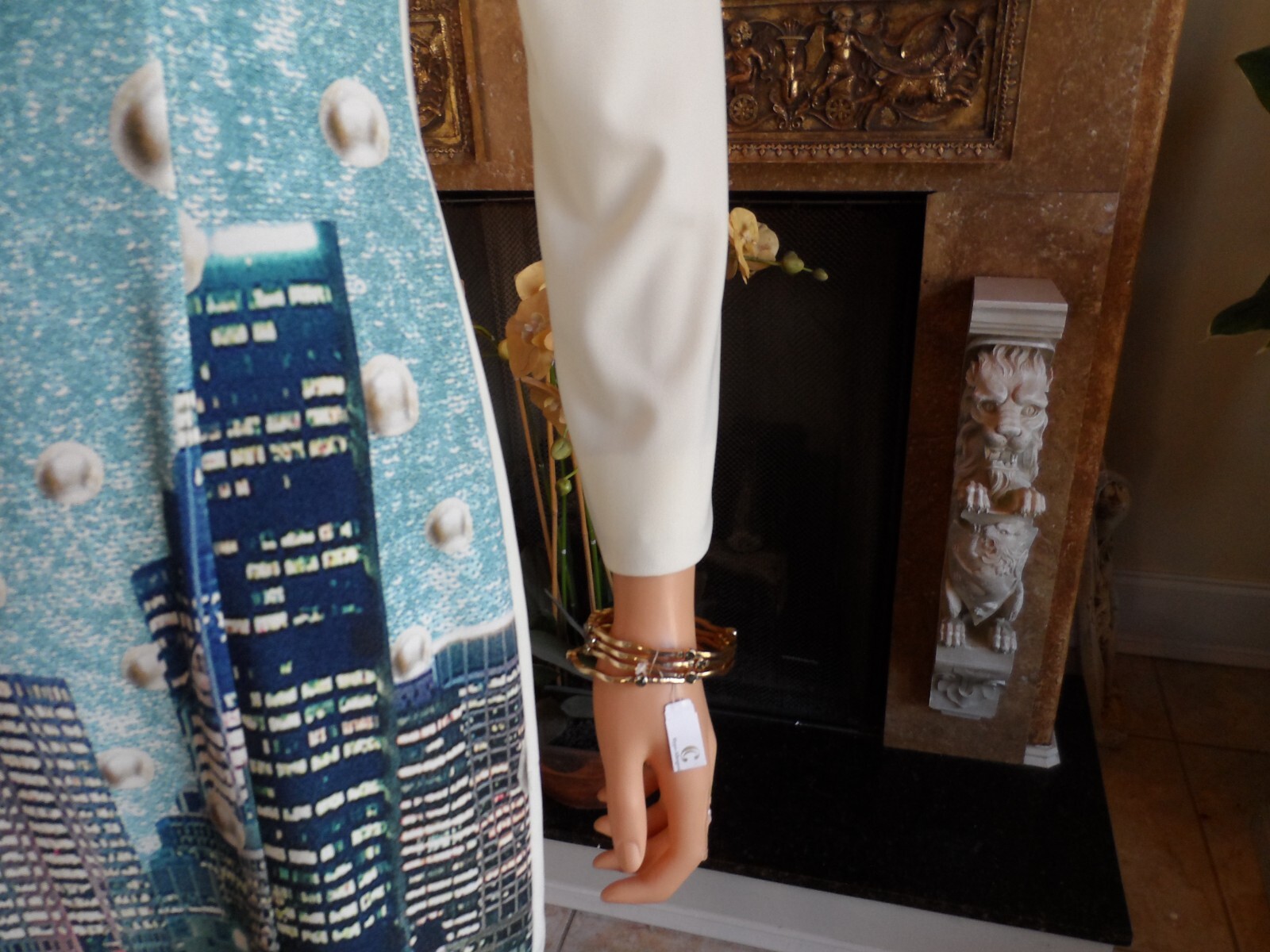 Moschino CheapandChic Ivory/Light Blue City Skyline Print A Line Dress Size 6