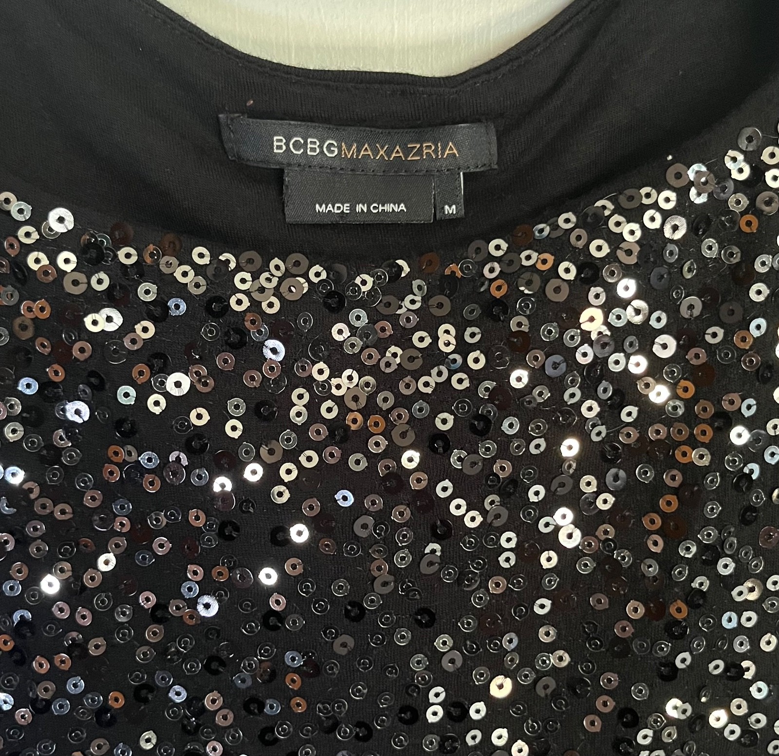 Simple & Sexy Little Black Sequin Side Rouched BCBG Dress Sz M Night Out Beach